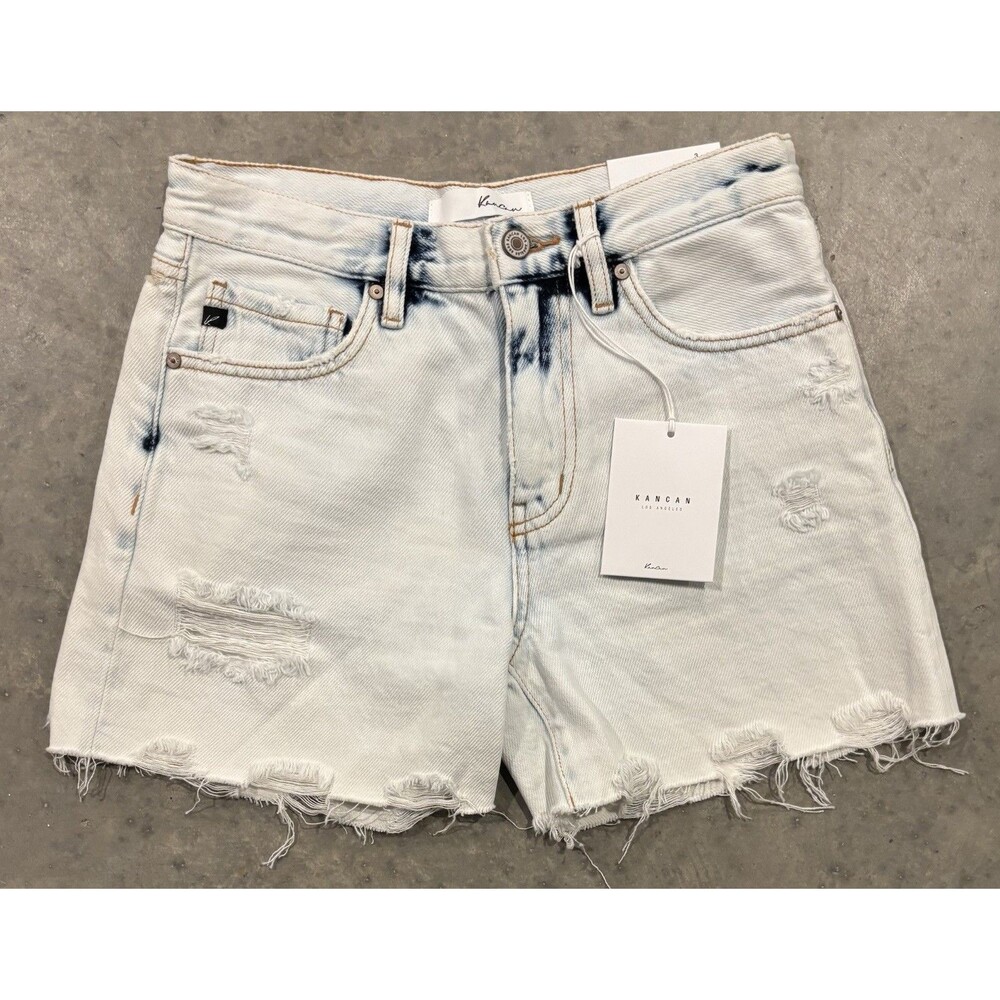 NWT Kancan Jeans Distressed Denim Cut Off Shorts Mid Rise Womens 3 / 25